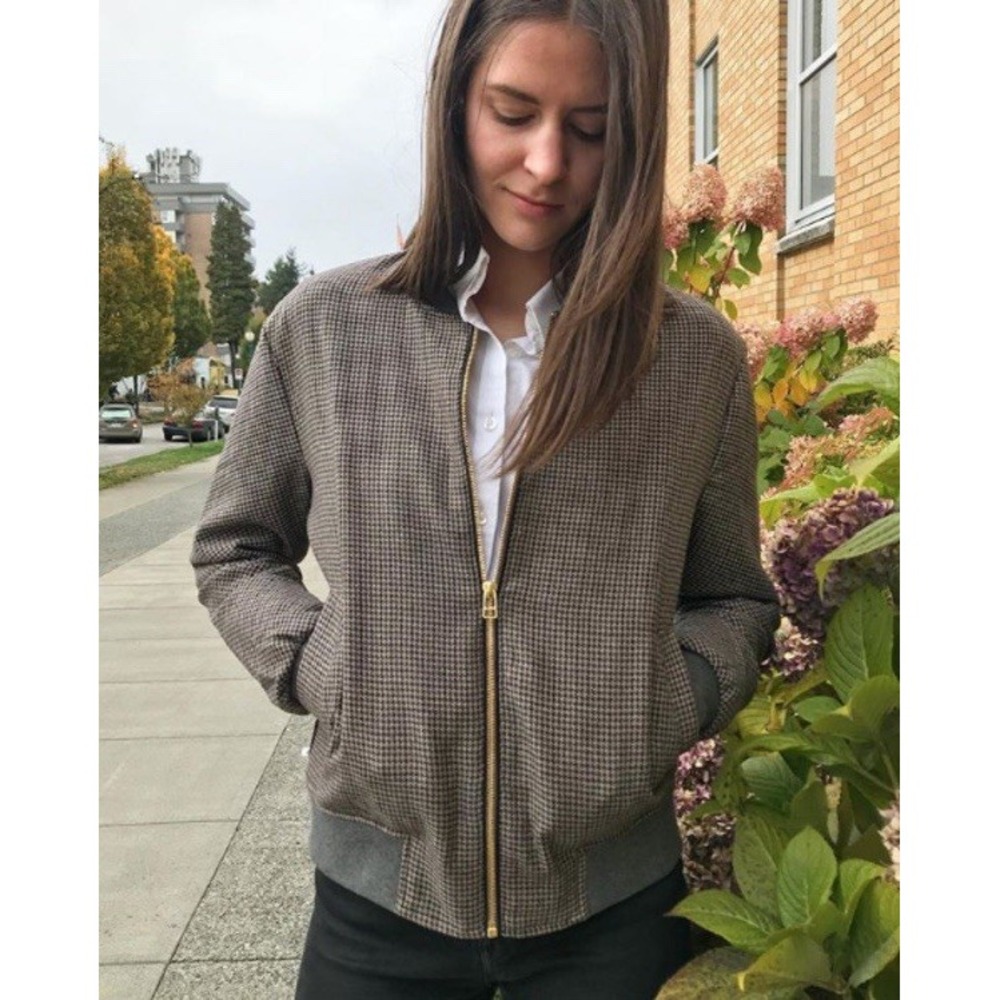 Noa Noa Autumn Tweed Bomber Jacket Brown Houndstooth Wool Blend EU 38/US 6-8 NWT
